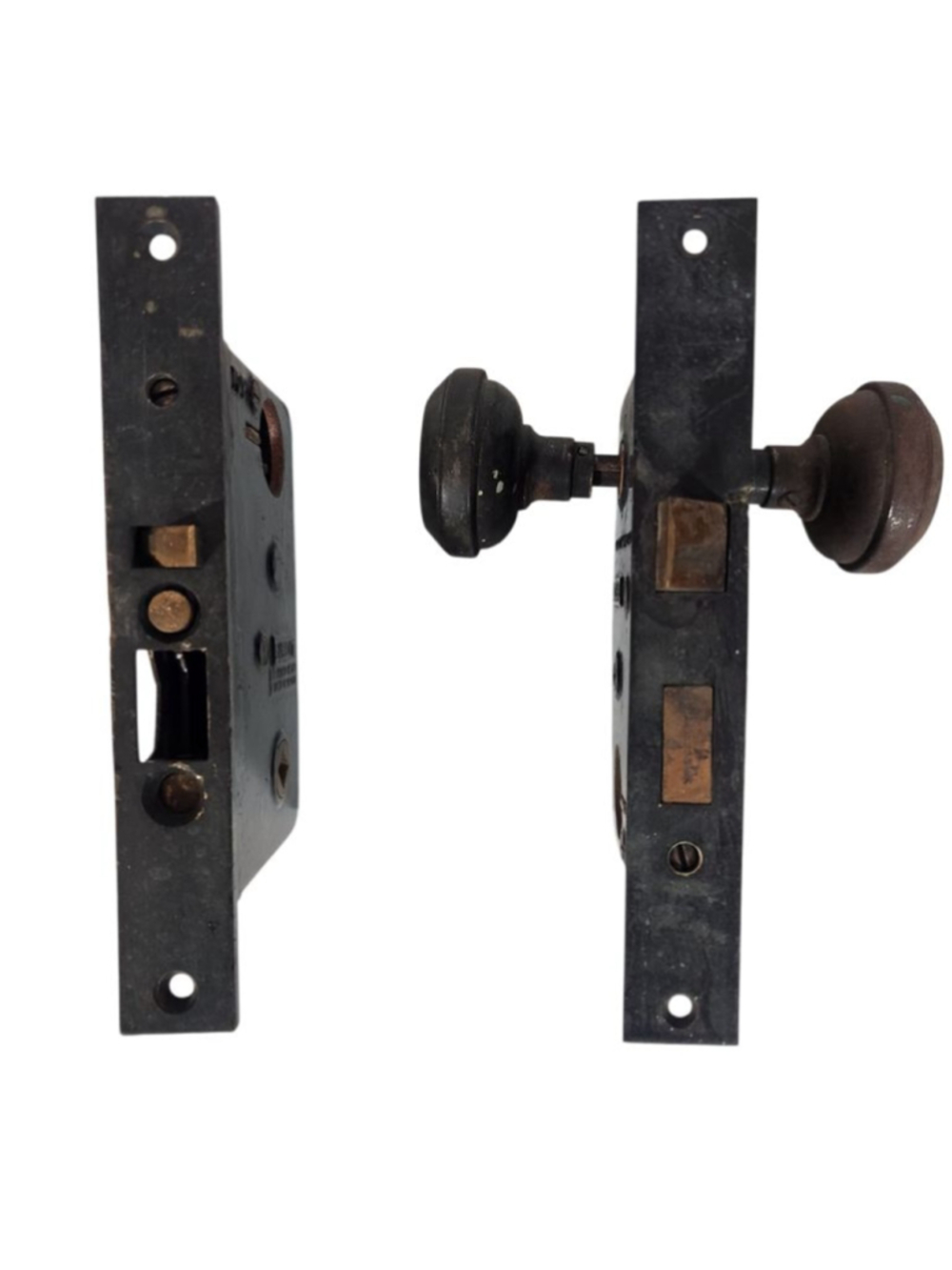 Vintage Sargent Interior Mortise Door Lock Case with Two Solid Metal Knobs, Sk